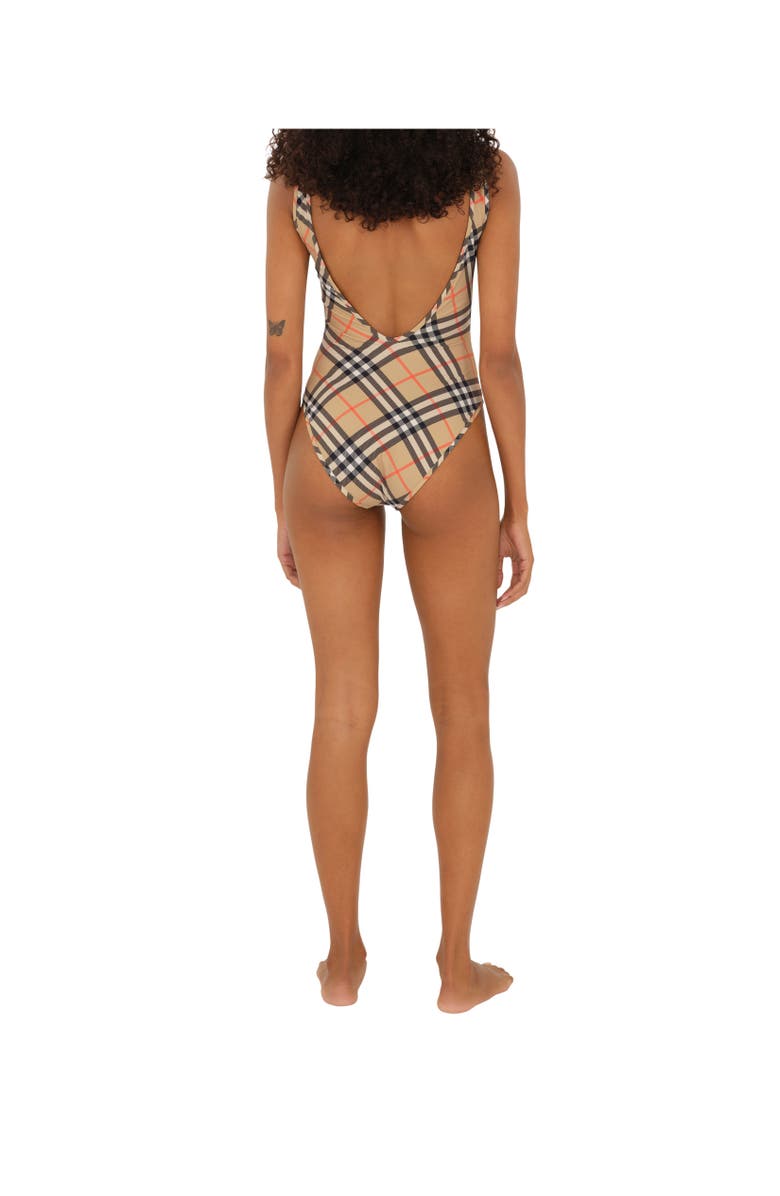 Burberry Check Swimsuit, Alternate, color, Sand