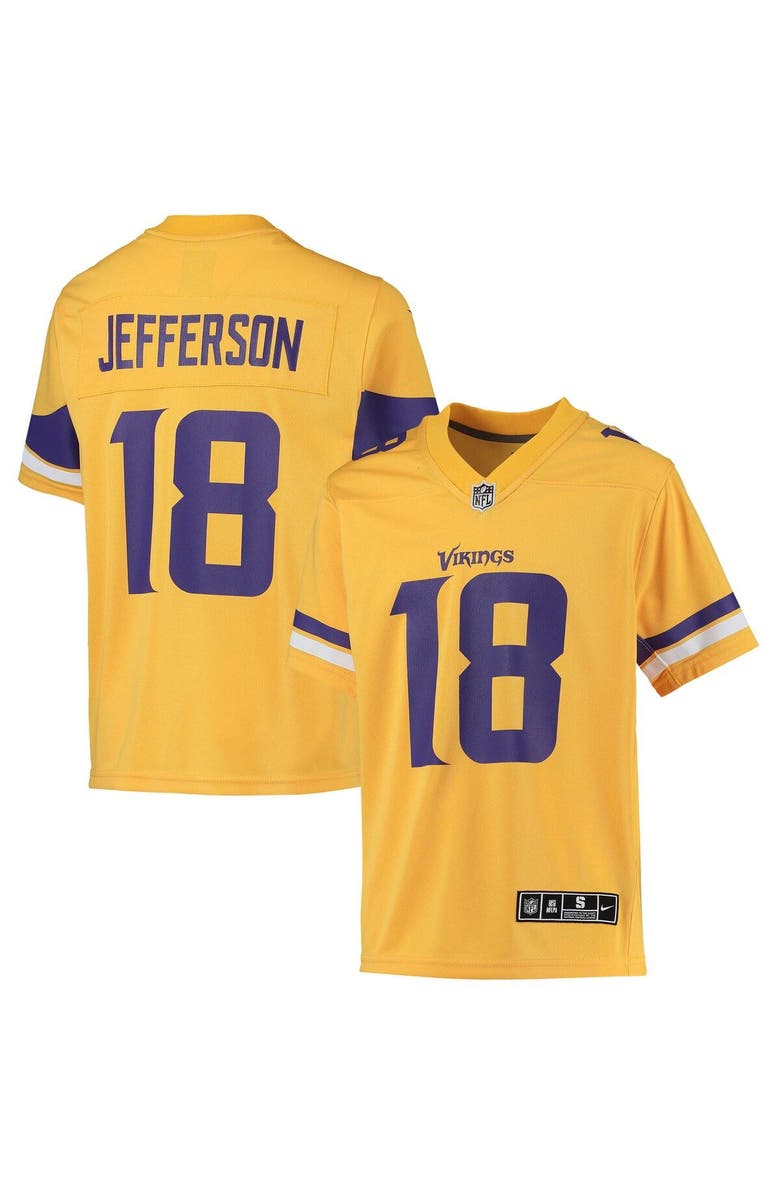 Nike Youth Nike Justin Jefferson Gold Minnesota Vikings Inverted Team Game Jersey, Main, color, 