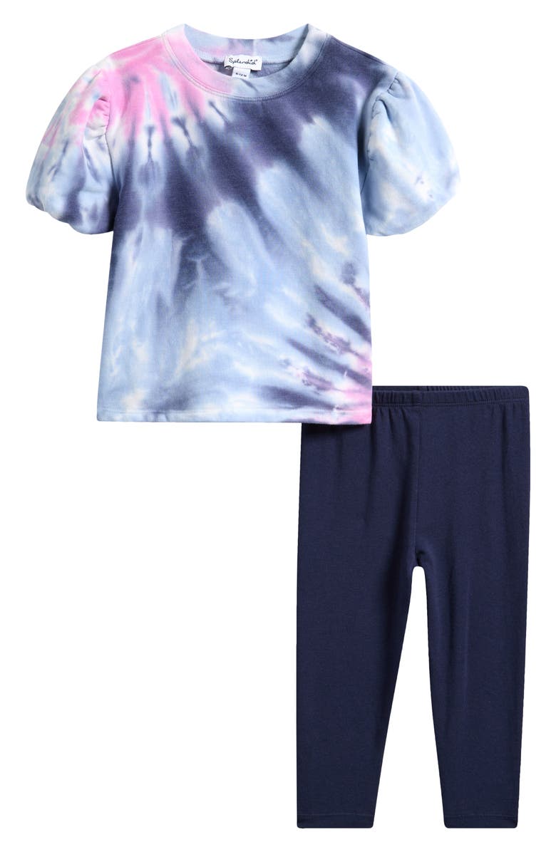 Splendid Tie Dye Puff Sleeve Fleece Sweatshirt & Leggings Set, Main, color, Blooming Tie Dye