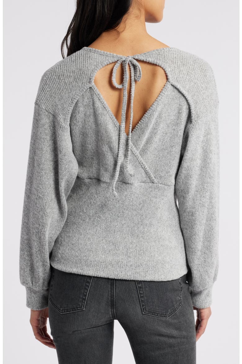 Empire Tie Back Rib Top, Alternate, color, HEATHER GRAY