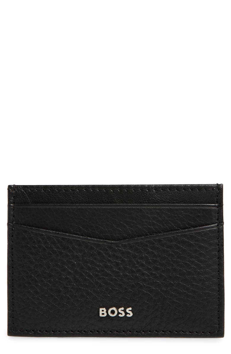 HUGO New Crosstown Money Clip Leather Card Case, Main, color, Black