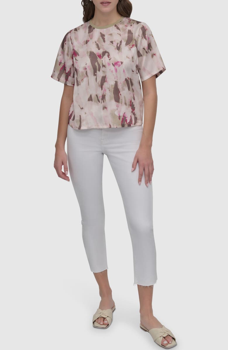 DKNY Print Scarf Twill Short Sleeve Top, Alternate, color, Shattered Tiger