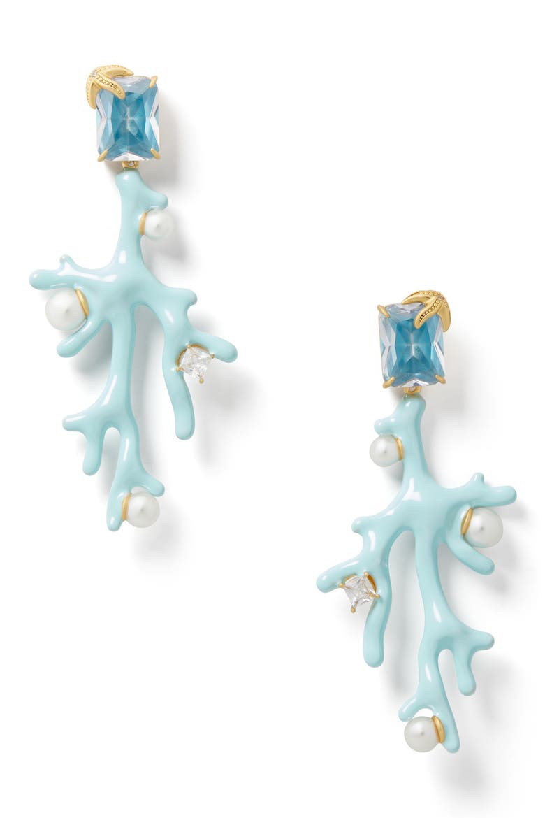 reef treasure coral imitation pearl drop earrings, Main, color, BLUE/ MULTI