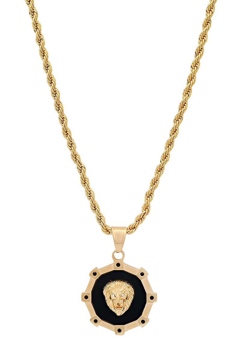 Men's 18k Gold Plated Lion Head Pendant Necklace, Main, color, GOLD