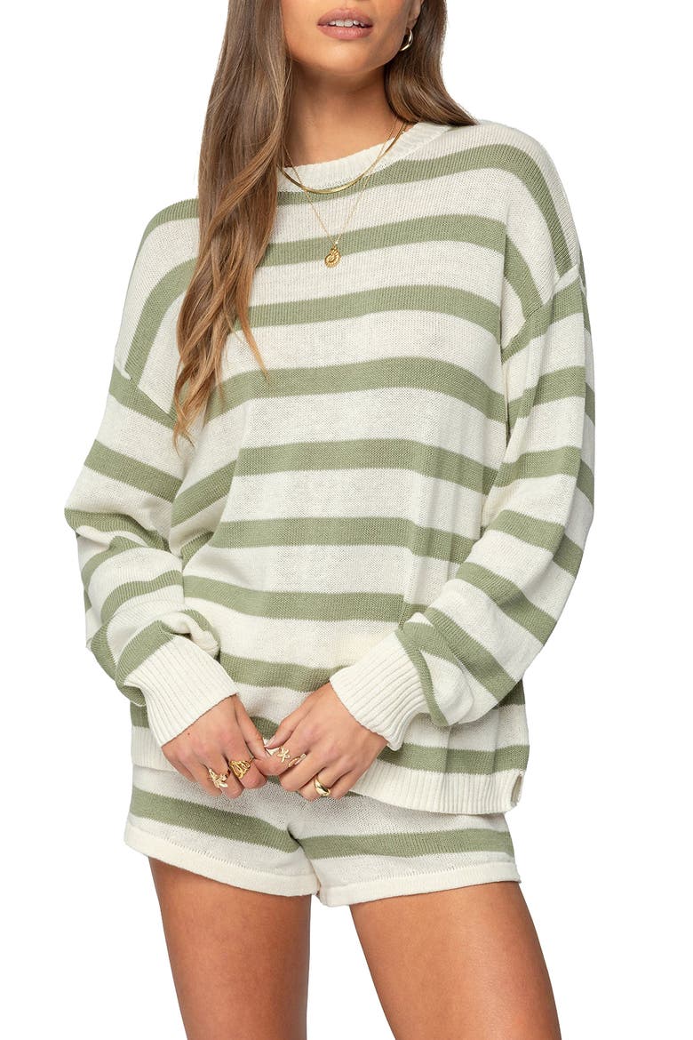 Amaris Stripe Oversize Sweater, Main, color, OLIVE