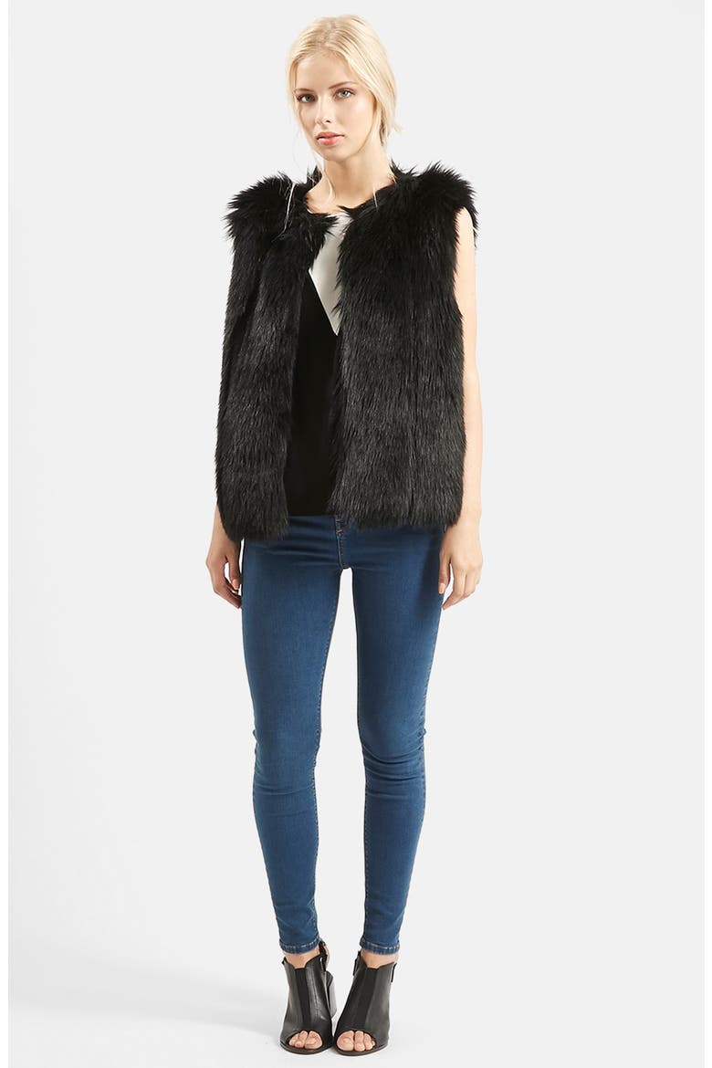 'Leah' Faux Fur Vest, Alternate, color, BLACK