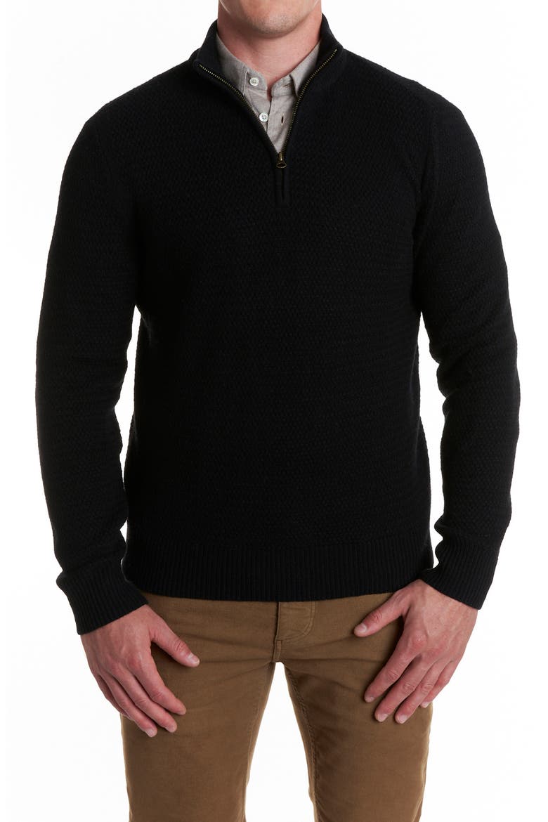 Merino Wool Half Zip Sweater, Main, color, BLACK