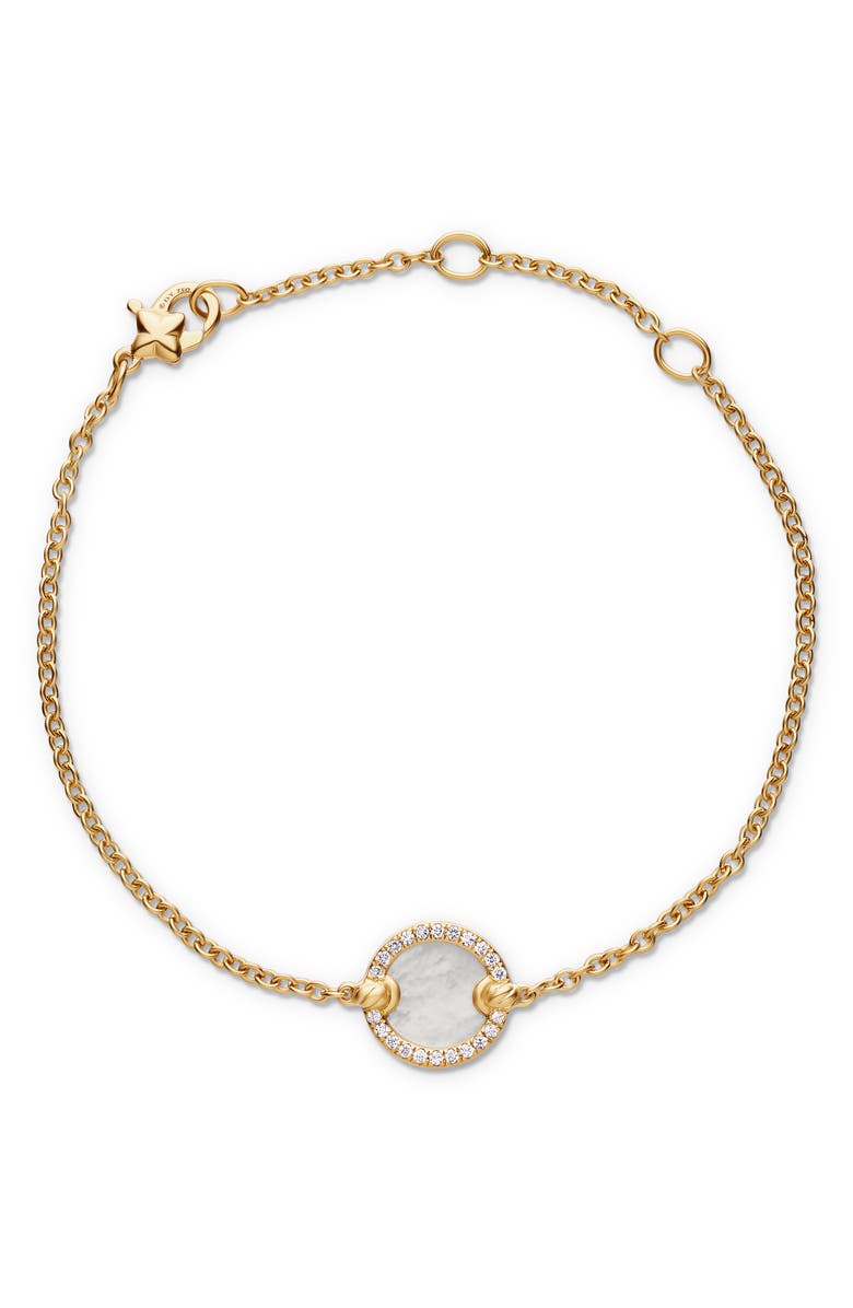 David Yurman Petite DY Elements<sup>®</sup> Center Station Chain Bracelet in 18K Yellow Gold with Mother-of-Pearl & Pavé Diamonds, Alternate, color, 
