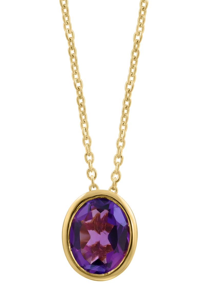 Goldtone Plate Amethyst Pendant Necklace, Main, color, PURPLE