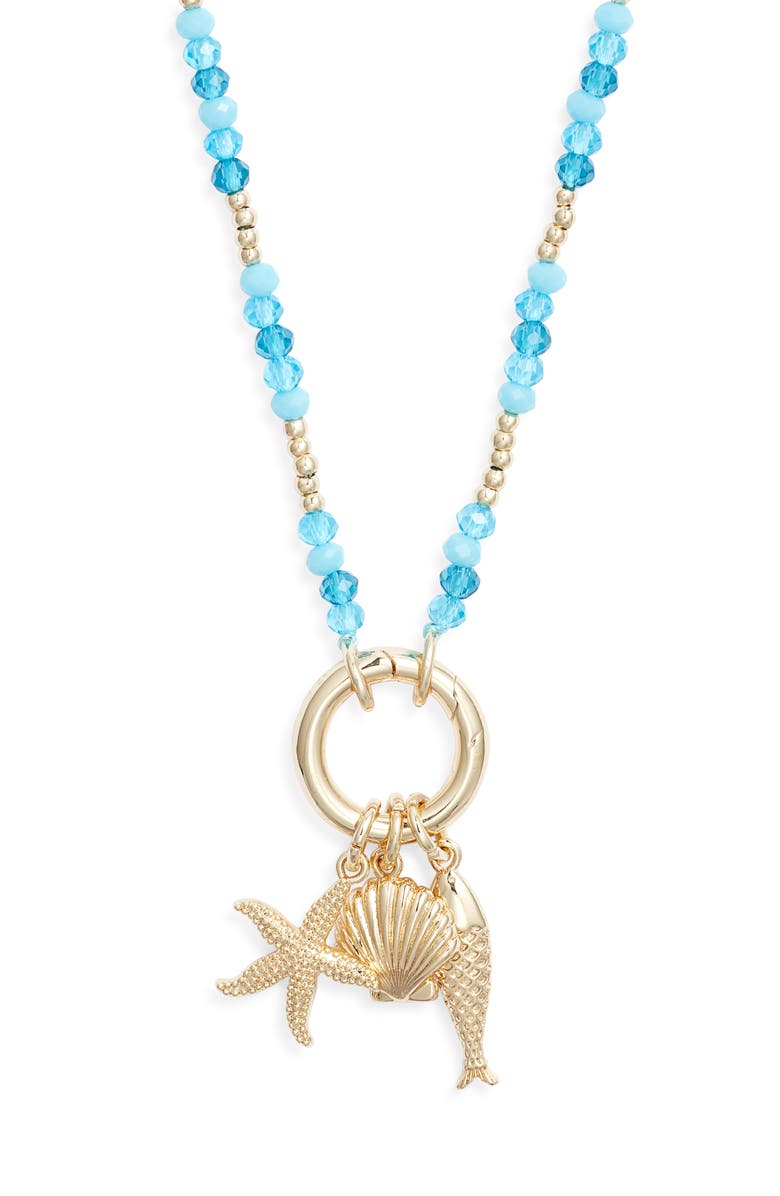 Chelsea28 Demi Fine Bead Fish Charm Necklace, Alternate, color, Turquoise Multi- Gold