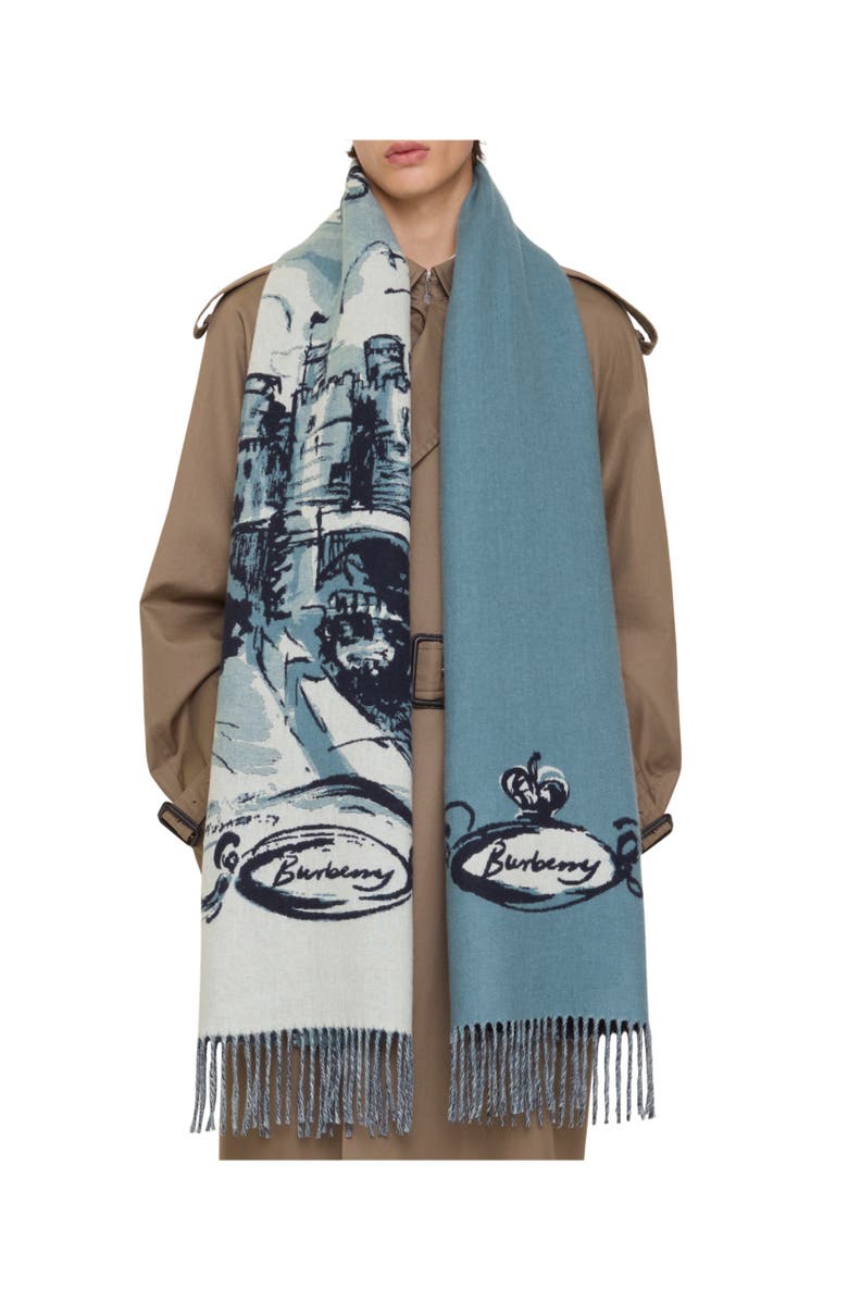 Burberry Castle Cashmere Scarf, Alternate, color, Navy