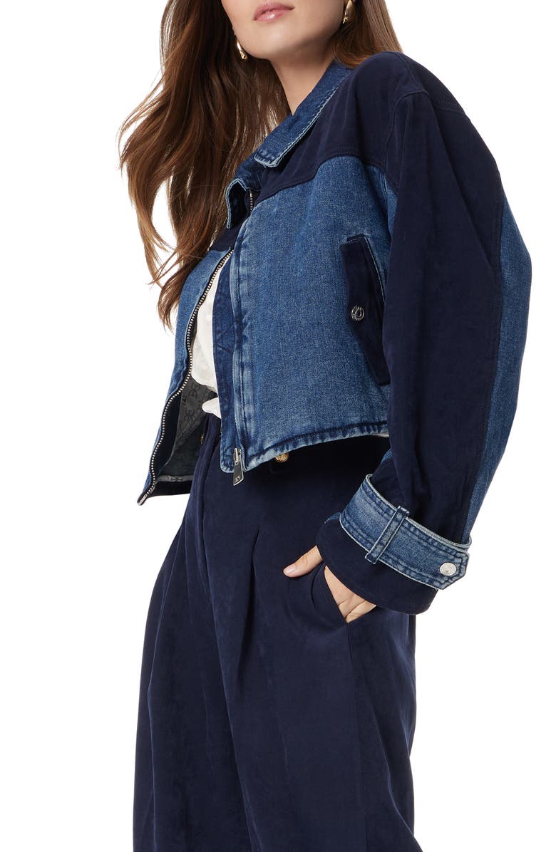 Sam Edelman Mesa Crop Denim Moto Jacket, Alternate, color, 