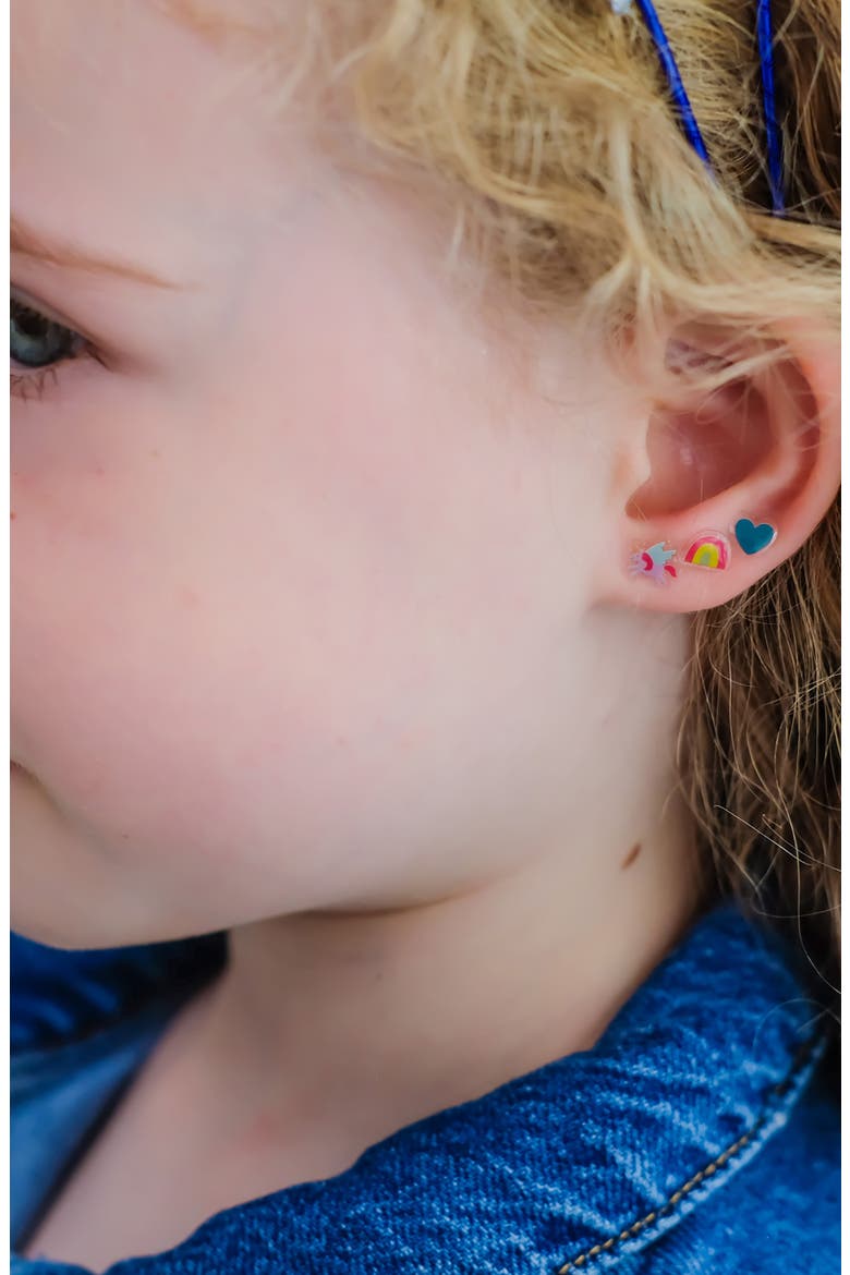 Kids' 25-Pack Rainbow Castle Stick-On Earrings, Alternate, color, PINK