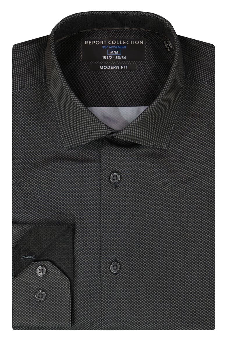 Modern Fit Geometric Print 4-Way Stretch Button-Up Shirt, Alternate, color, BLACK
