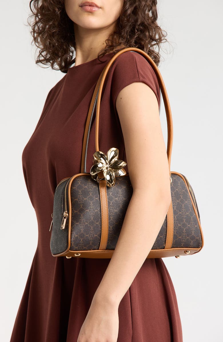 Nanette Lepore East/West Double Section Shoulder Bag, Alternate, color, Chocolate Logo-Vachetta
