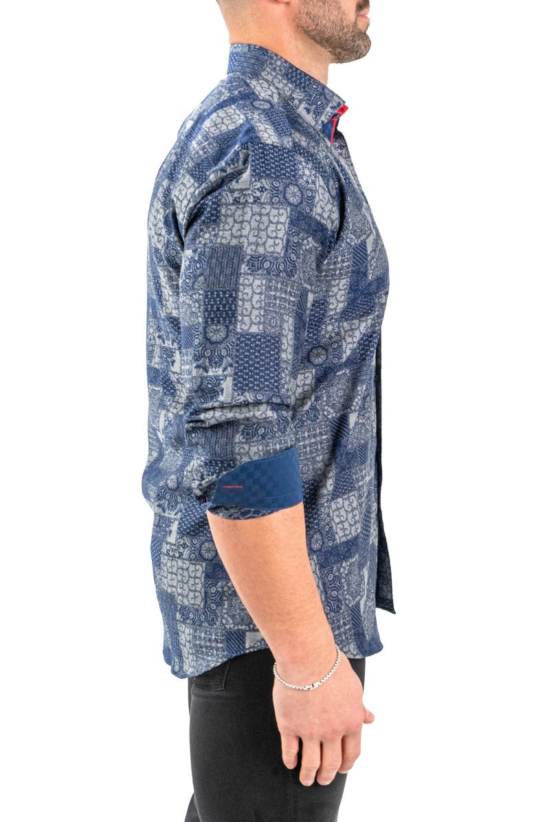 Maceoo Einstein Jacqvosaic Grey Contemporary Fit Cotton Blend Button-Up Shirt, Alternate, color, Grey