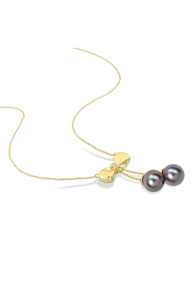 Cultured Pearl & Diamond Bow Necklace 10k, Alternate, color, Tahitian Pearl