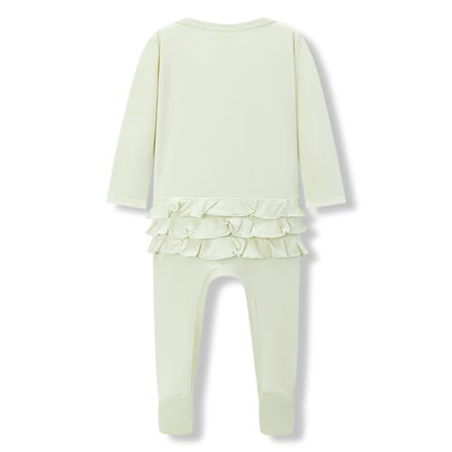 Milkbarn Luxe Solid Ruffle Footed Romper In Green