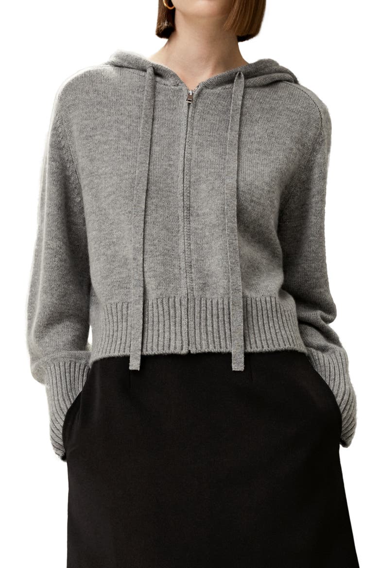 Women's Short Zip-Up Wool Cashmere Hoodie, Main, color, Light Gray