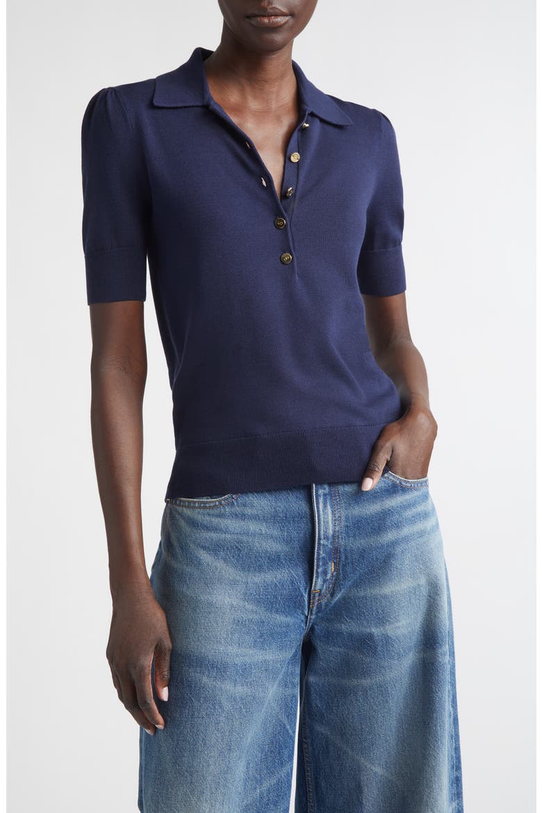 Fallon Silk & Cotton Blend Polo Sweater, Main, color, MIDNIGHT