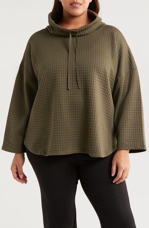 Cowl Neck Soft Waffle Knit Top (Plus)