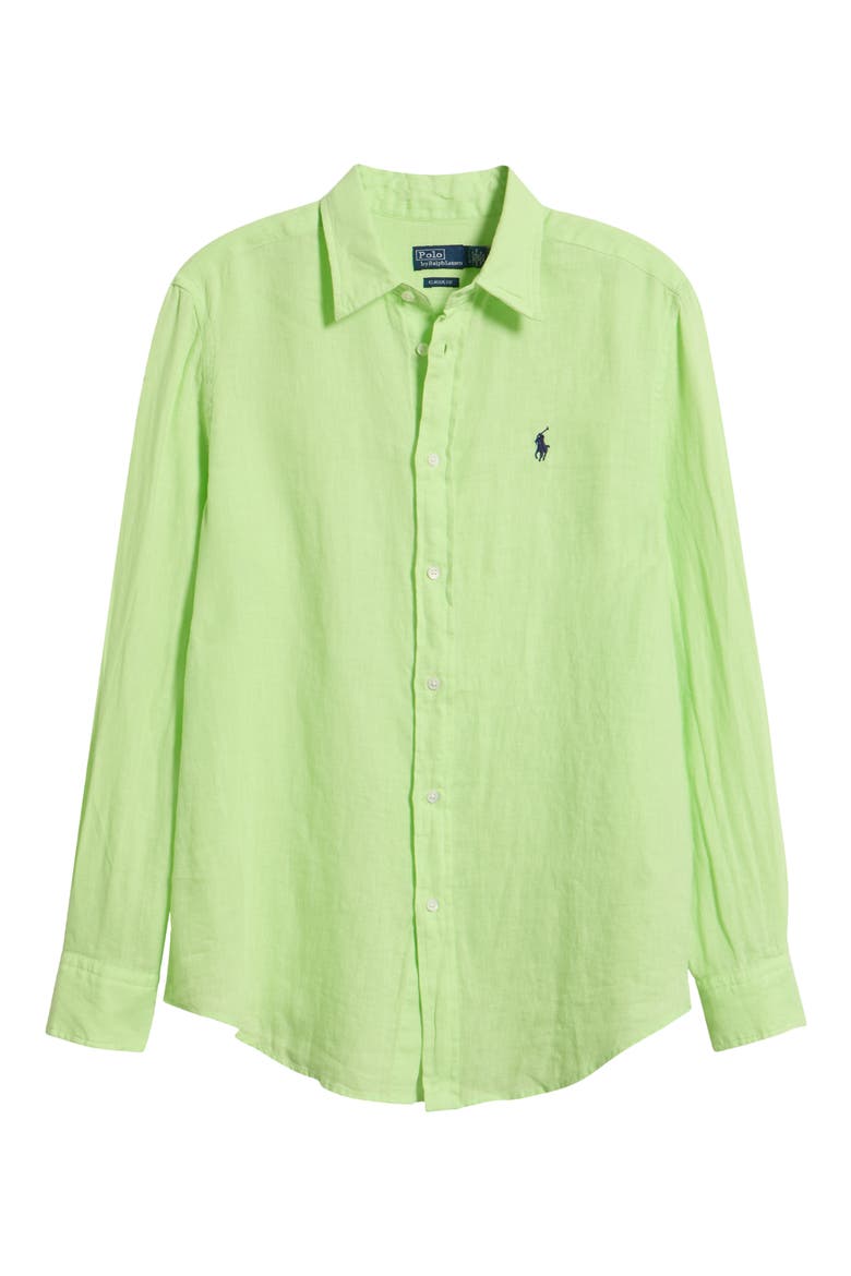 Classic Fit Linen Button-Up Shirt, Alternate, color, ELECTRIC LIME