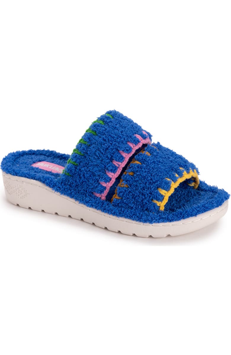 MUK LUKS Cloud Ribbed Terry Double Strap Slide Slipper, Main, color, Blue