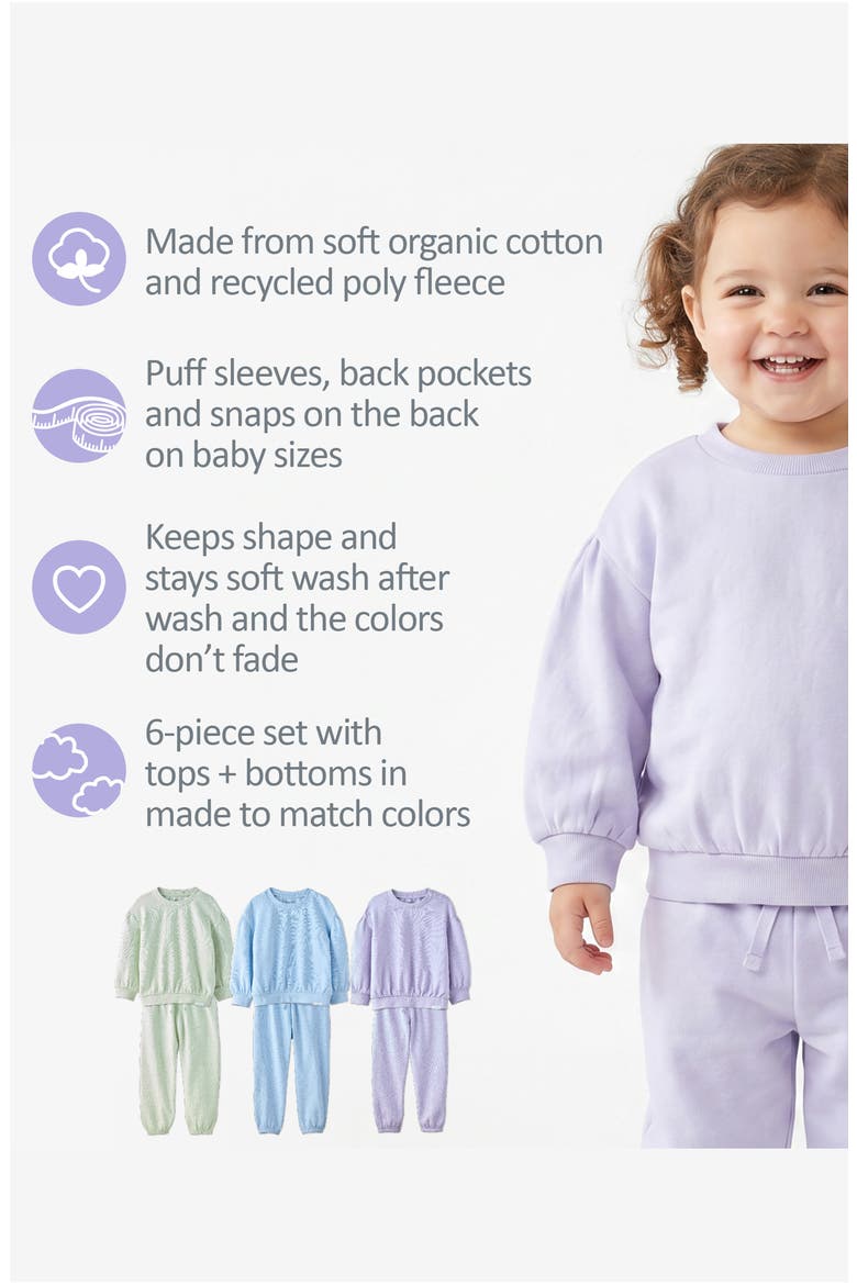 Kids Cari 6-Piece Sweatshirt & Sweatpants Set, Alternate, color, HAZE