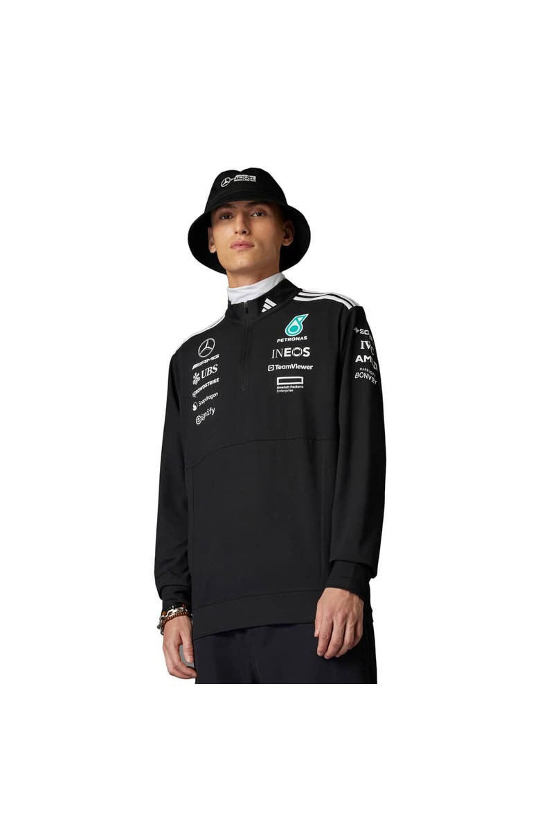 adidas Men's adidas  Black Mercedes-AMG Petronas F1 Team Team Wear Quarter-Zip Pullover Sweatshirt, Main, color, 