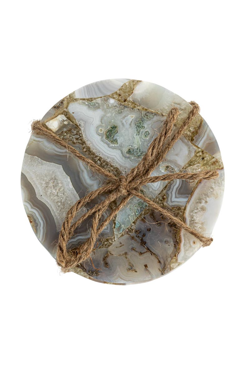 Round Agate Coasters, Multicolor, Set of 4, Alternate, color, Multicolor