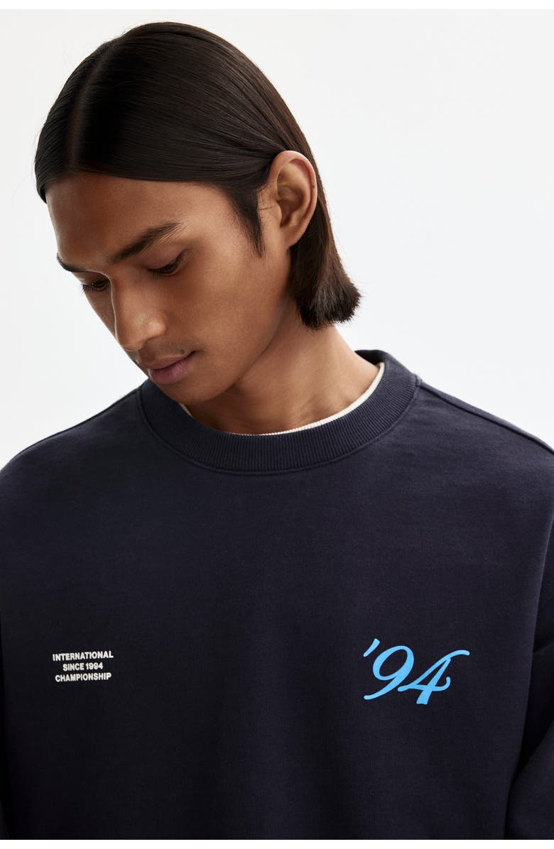 H&M Loose Fit Printed Sweatshirt, Alternate, color, Dark Blue/Intl. 94