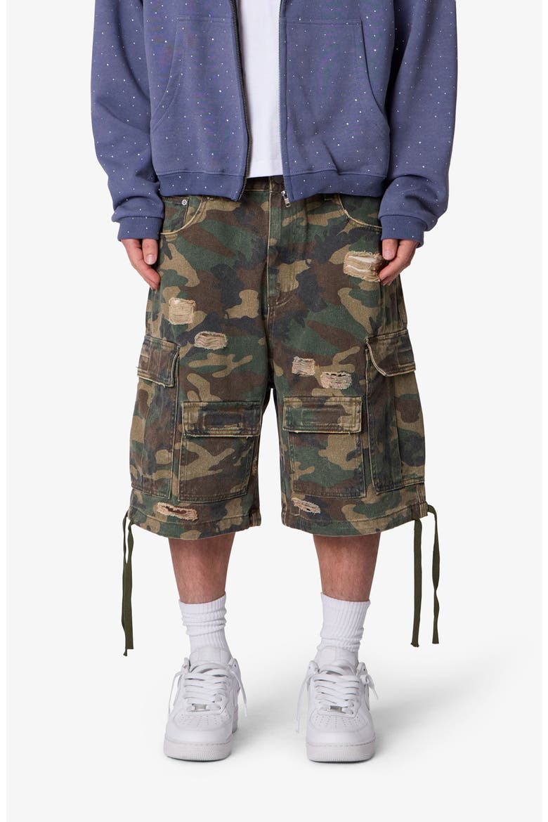 Distressed Baggy Camo Cargo Shorts, Alternate, color, CAMO