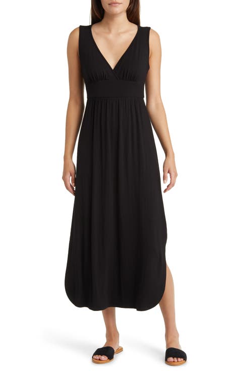 Sleeveless V-Neck Jersey Midi Dress