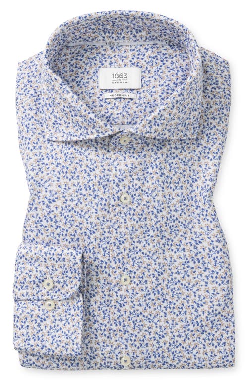 1863 By Eterna Modern Fit Floral Cotton Twill Dress Shirt In Blue