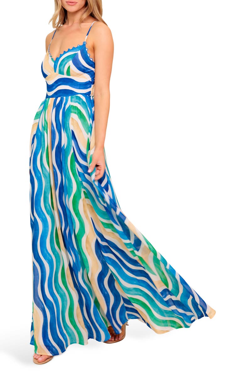 FLYING TOMATO Lettuce Edge V-Neck Maxi Dress, Alternate, color,