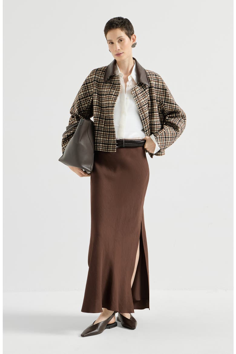 Viscose and linen twill fluid bias-cut skirt, Alternate, color, Cocoa
