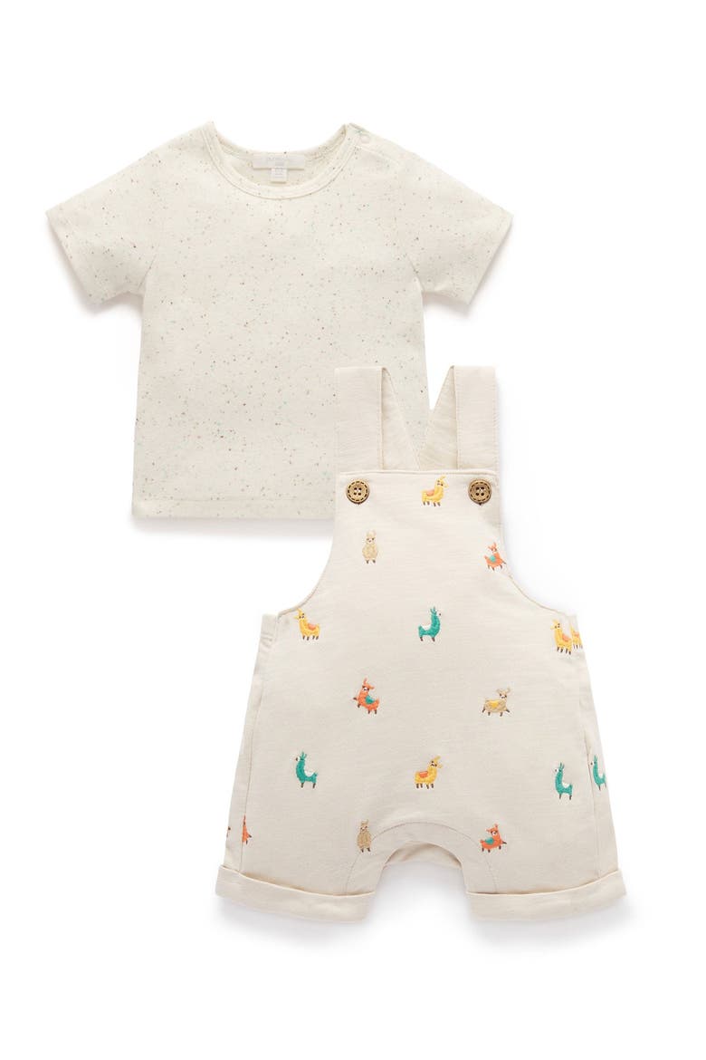 Turtle Broderie Overall and Tee Set, Main, color, Llama Broderie