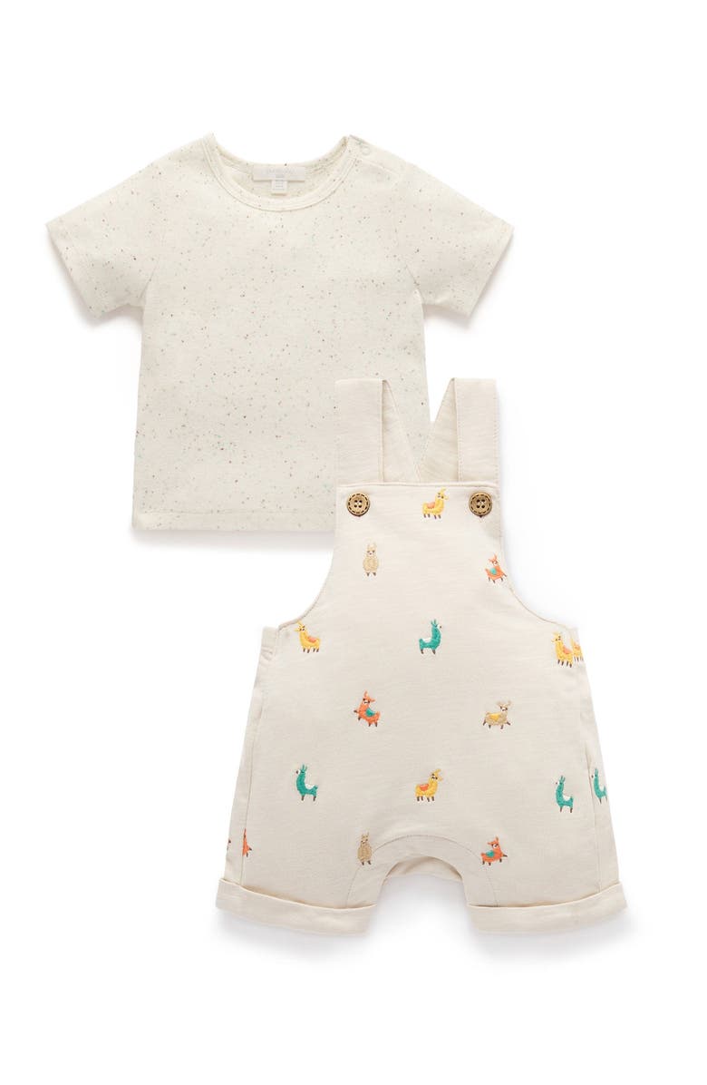 Purebaby Turtle Broderie Overall and Tee Set, Main, color, Llama Broderie
