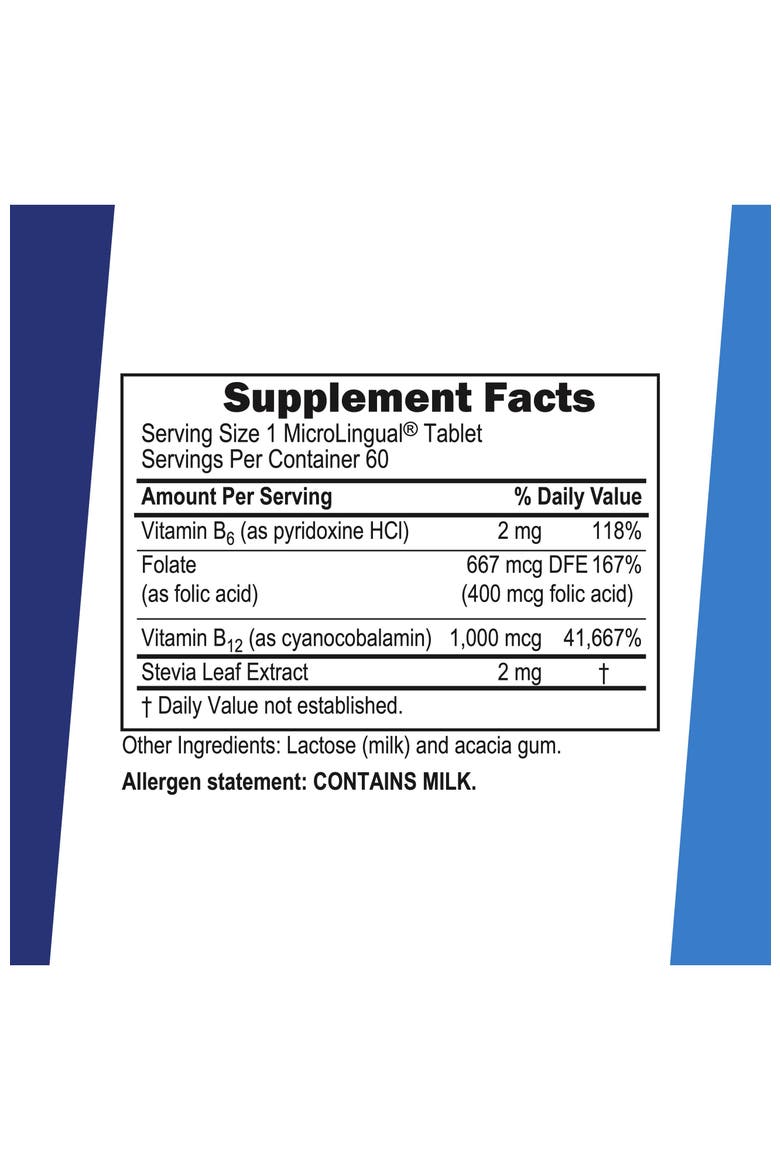 No Shot Vitamin B-12 Cyanocobalamin B-6 Folic Acid Sublingual Dissolving Tablets, Alternate, color, White
