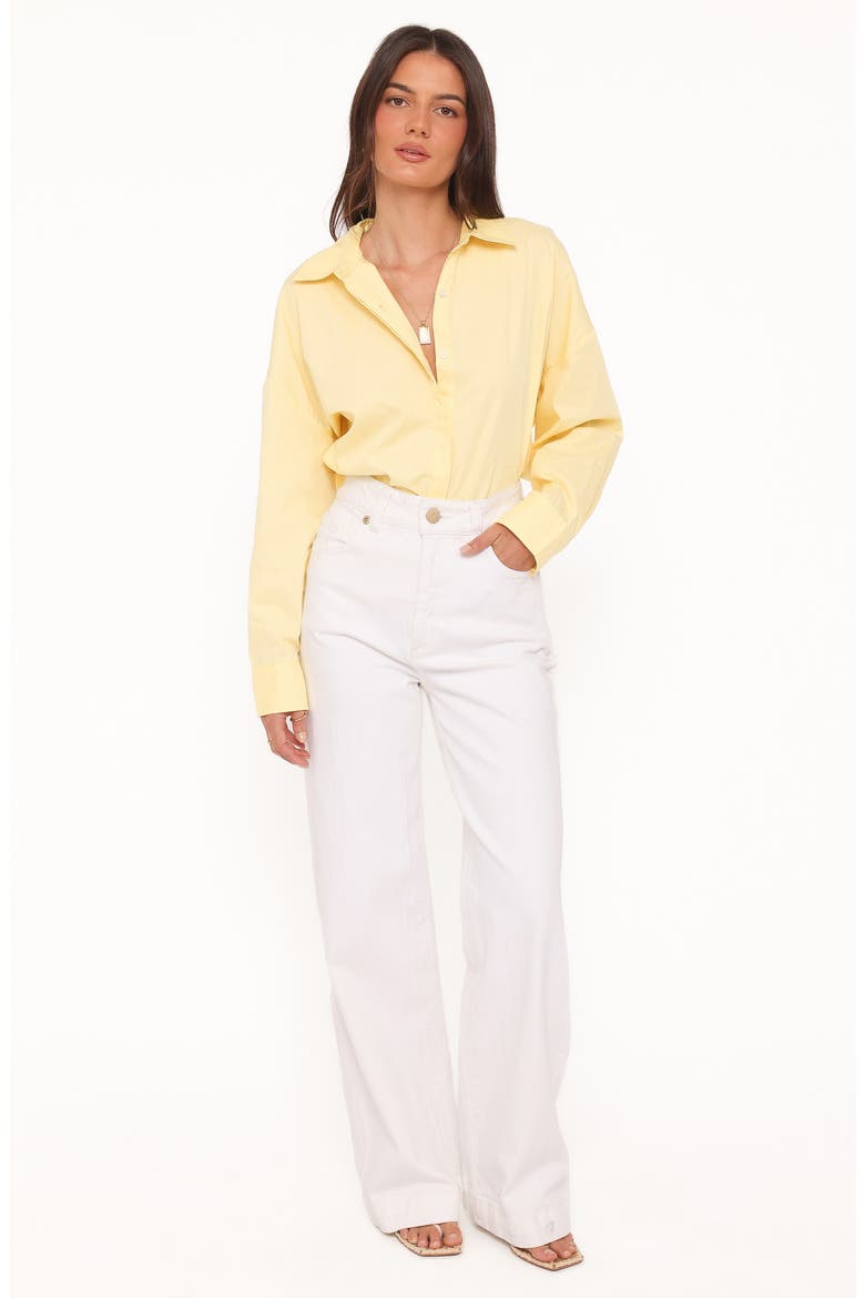 Inez Scallop Back Detail Cotton Button-Up Shirt, Alternate, color, YELLOW