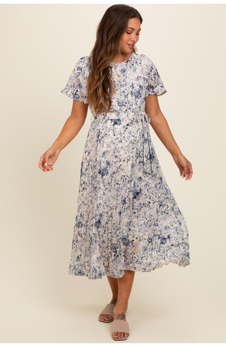 PinkBlush Floral Pleated Midi Dress, Alternate, color, Cream