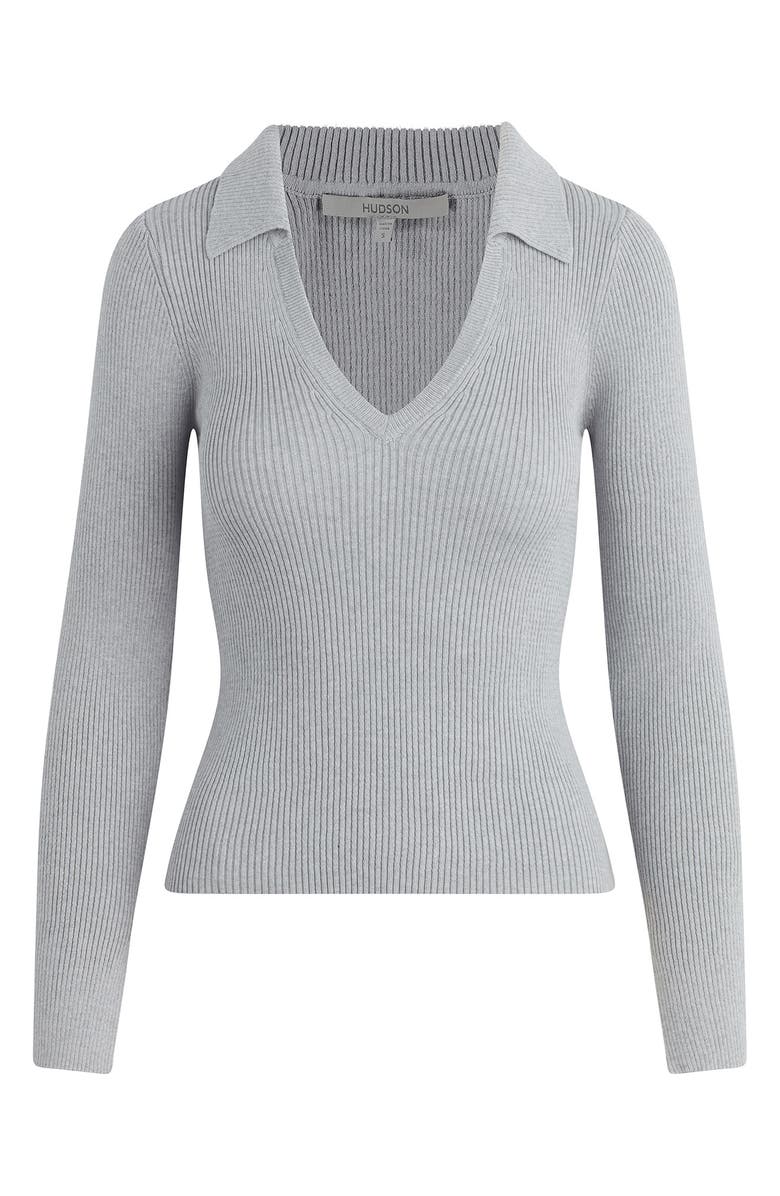 Hudson Jeans Johnny Collar Long Sleeve Rib Knit Top, Alternate, color, Foxy Silver