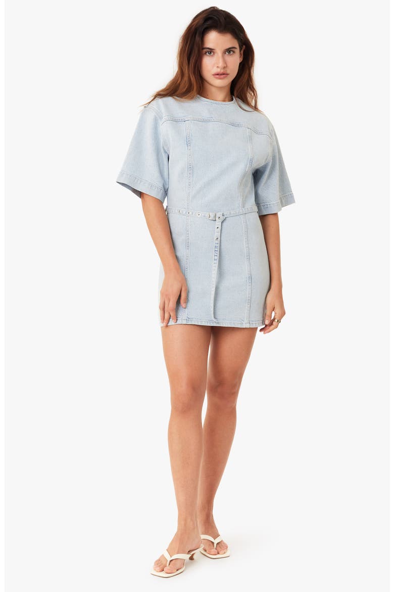 Belted Denim Minidress, Alternate, color, GLACIER