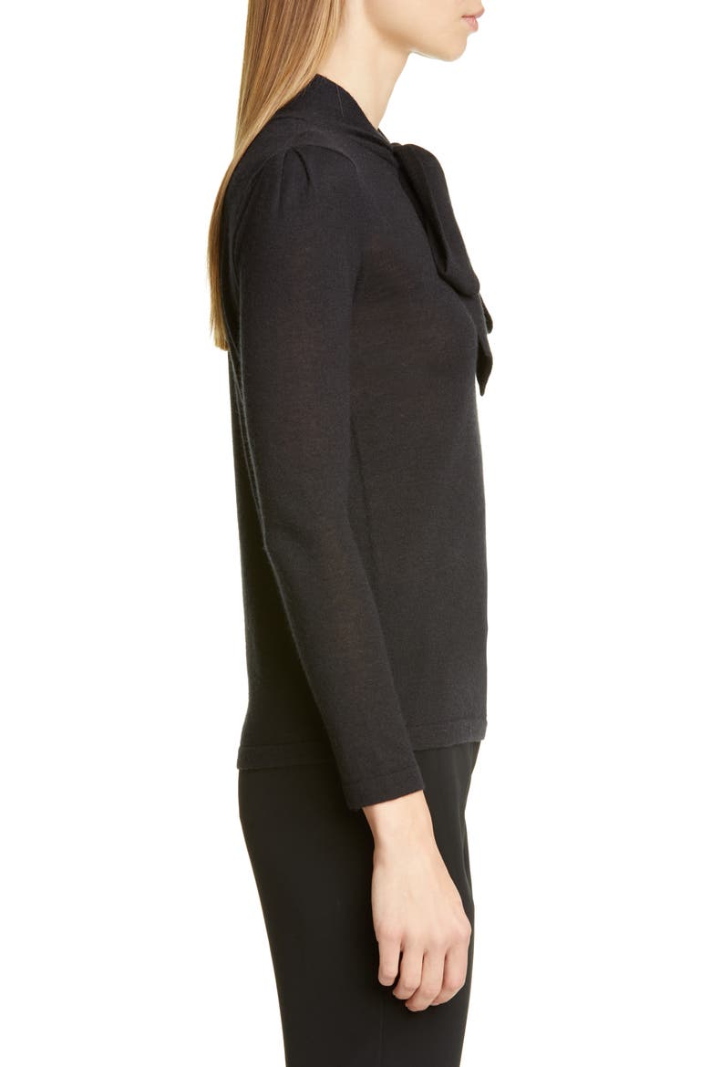 Essentials Tie Neck Cashmere Sweater, Alternate, color, BLACK