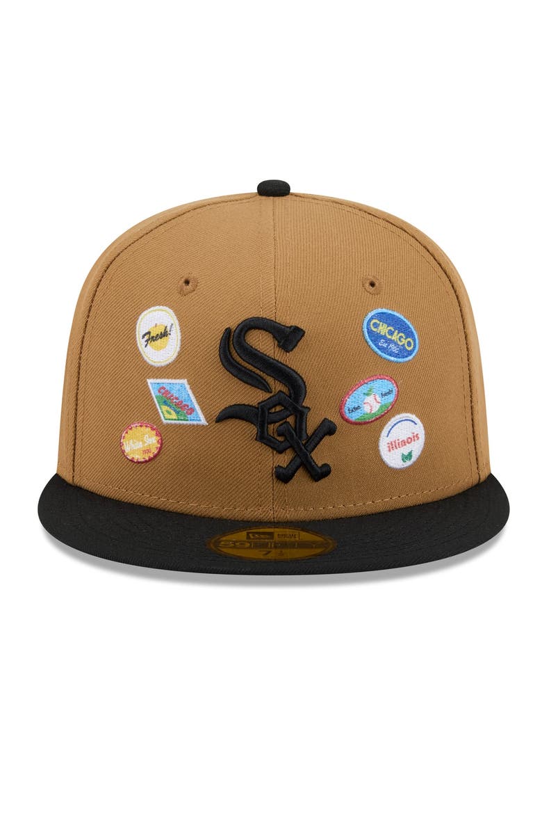 Men's New Era Tan Chicago White Sox Fruit Sticker 59FIFTY Fitted Hat, Alternate, color, Tan