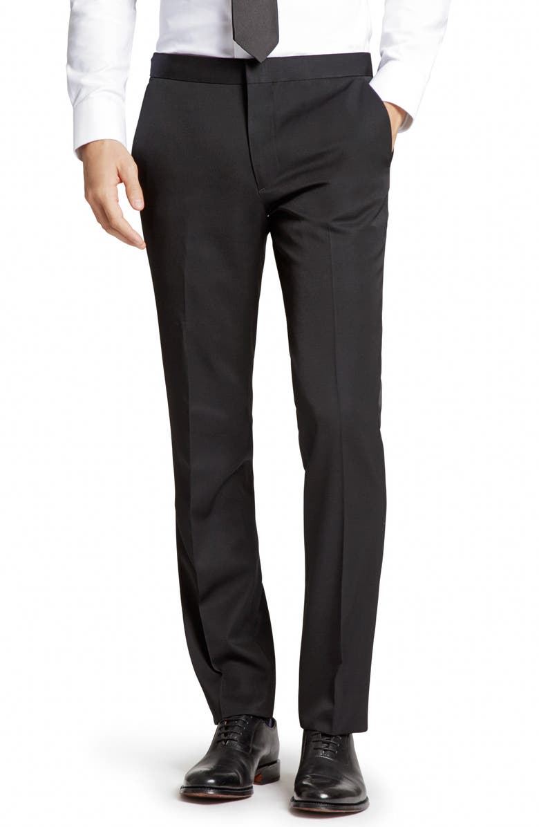 Bonobos Slim Fit Flat Front Wool Tuxedo Trousers, Main, color, 