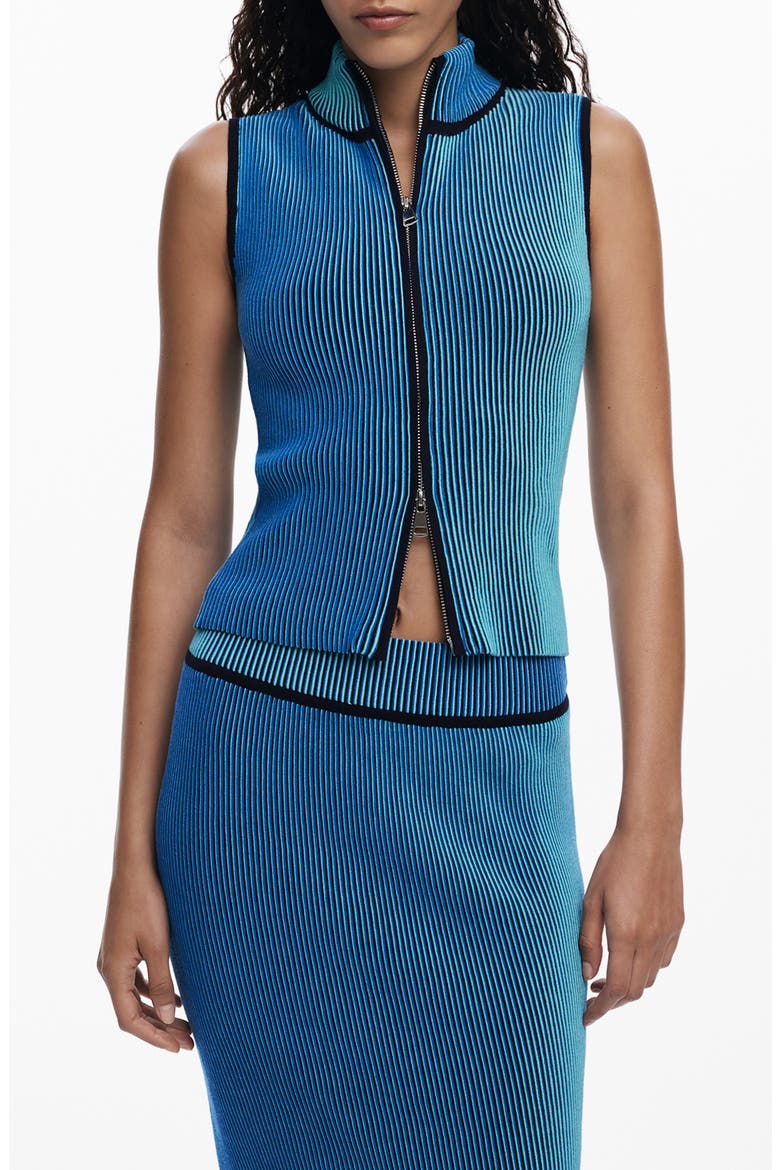 Sleeveless Front Zip Rib Top, Main, color, BLUE