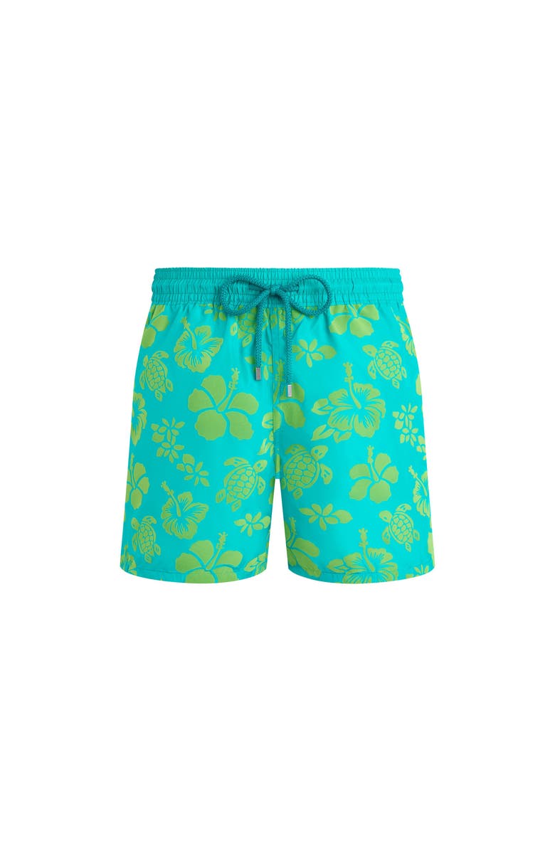 Vilebrequin Ultra-light and packable Flocked Swim Shorts Tropical Turtle, Main, color, 