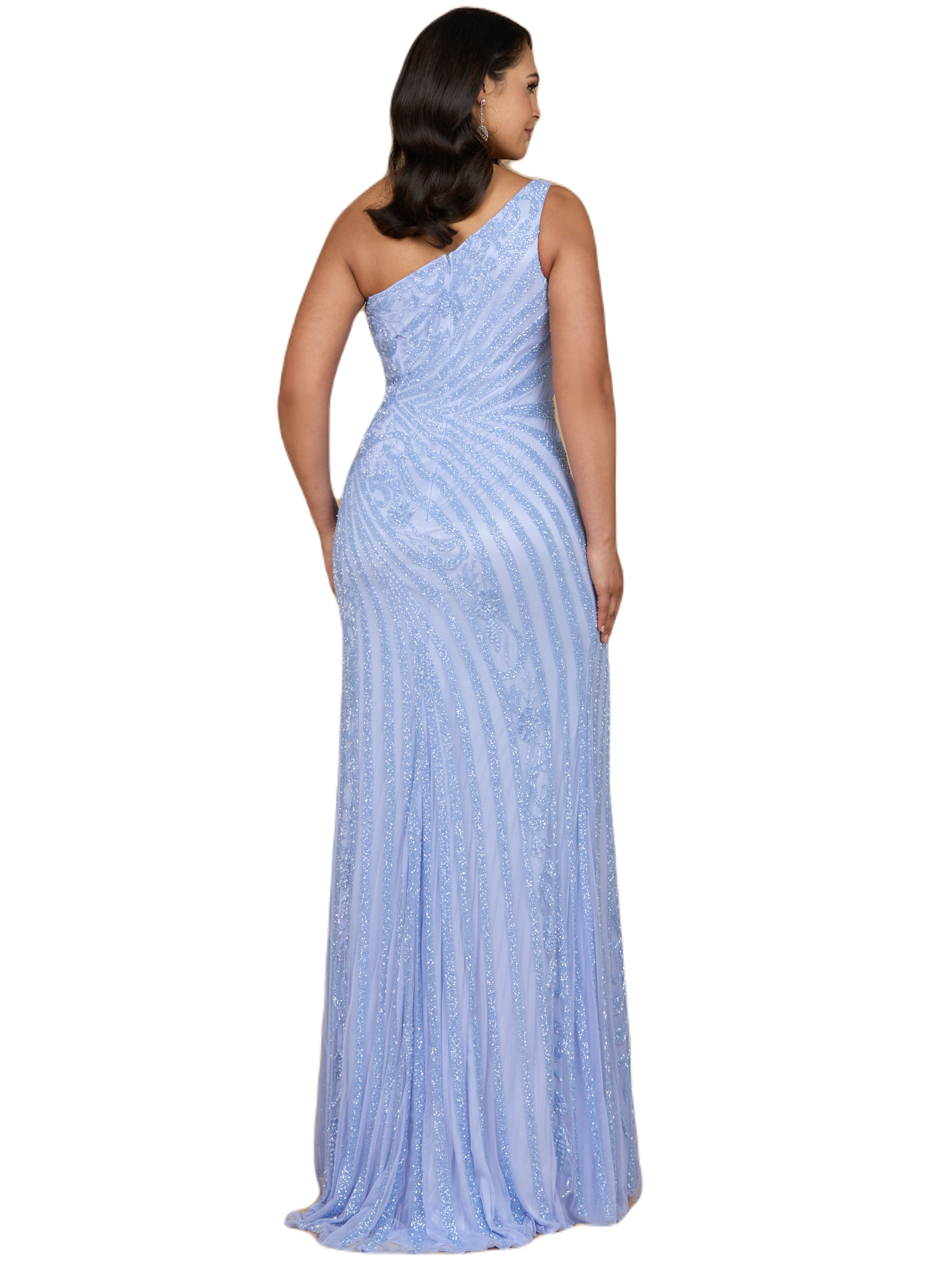 One-Shoulder Beaded Gown with Slit - image 2