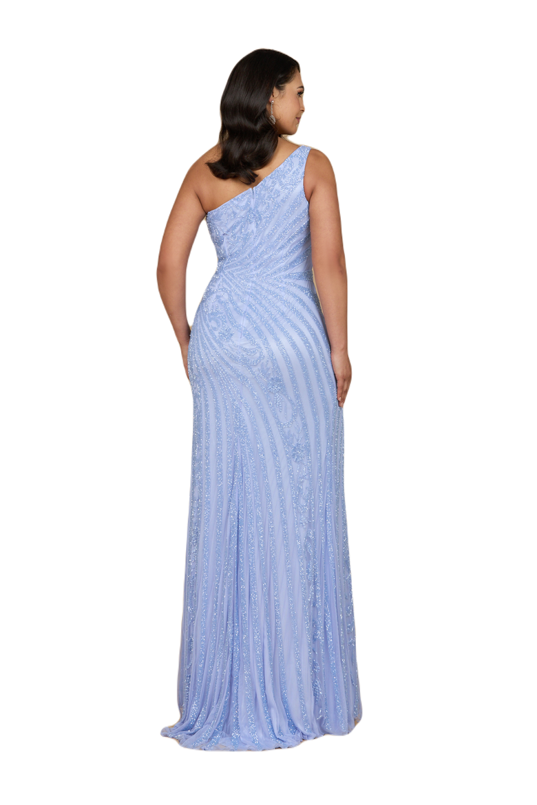 One-Shoulder Beaded Gown with Slit, Alternate, color, Blue Iris
